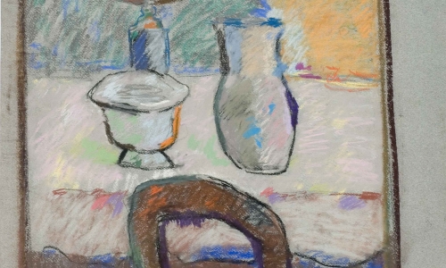 STILL LIFE WITH A GLOBE, 1956, pastel/paper, 65x50cm