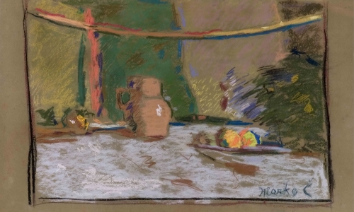 STILL LIFE WITH A PITCHER, 1956, pastel/cardboard, 50.5x73cm