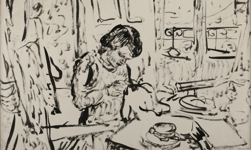 WOMAN IN INTERIOR, Indian ink / paper, 30.5x43cm