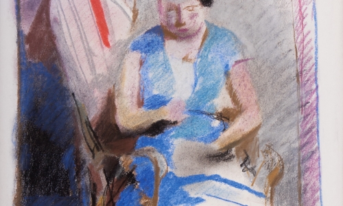 WOMAN IN INTERIOR, c. 1955, pastel/paper, 35x25cm