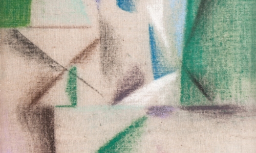 GREEN BOTTLE, pastel/canvas, 37x20cm