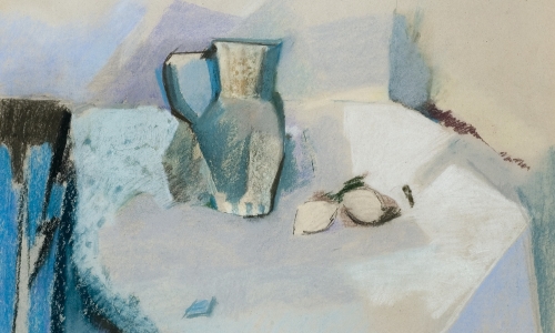 BLUE STILL LIFE, pastel/paper, 60x73cm