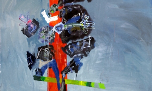 COMEDIAN ON THE CROSS, 2001, acrylic/canvas, 200x150cm