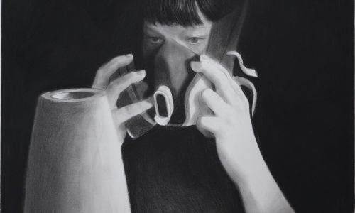 MASK 1, 2016, charcoal on paper, 100 × 70 cm