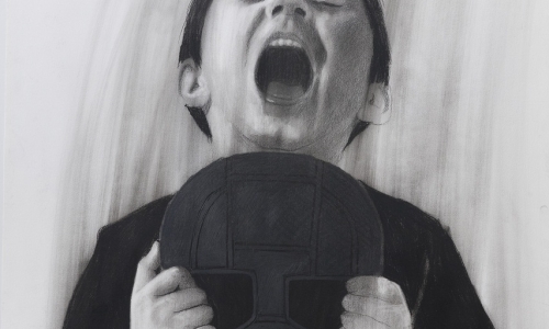 MASK 2, 2016, charcoal on paper, 100 × 70 cm