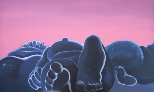 THREE WOMEN-MOUNTAINS, 1975, combined technique on canvas, 135x243,5cm