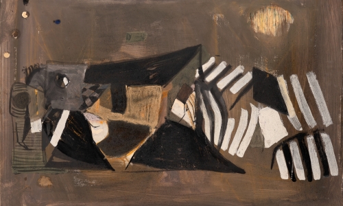 COMPOSITION, 1953, mixed media on paper lined on canvas, 50×65cm